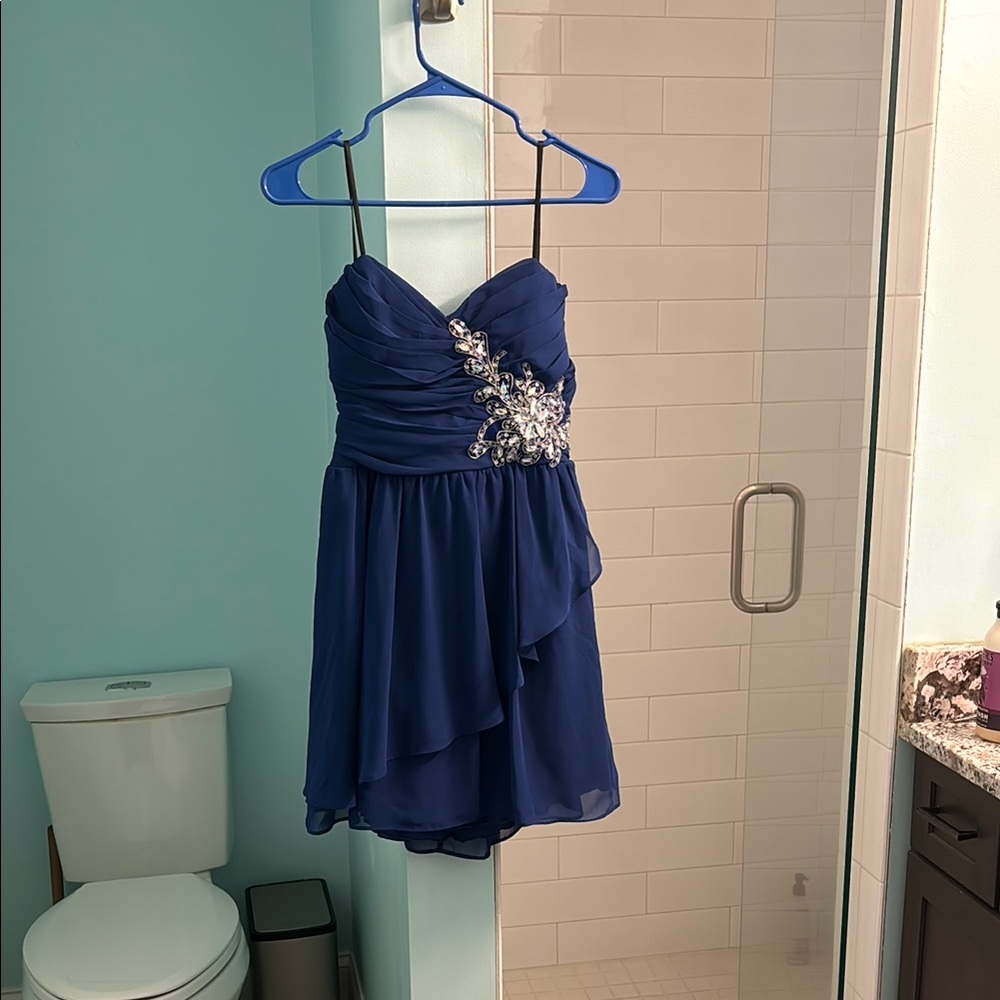 B Darlin Navy Kids Dress with Silver Floral Accents
